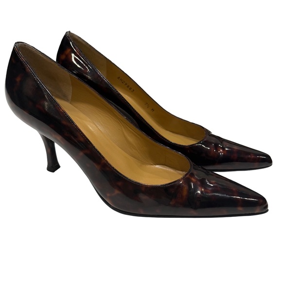Stuart Weitzman Women’s Tortoise Shell Patent Leather Pumps Heels Sz 7.5 EUC - Picture 1 of 11